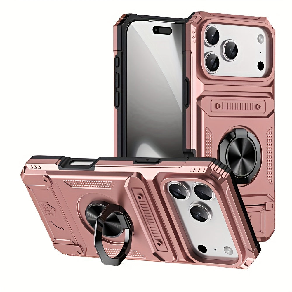 iPhone Card Slot Shockproof Case with Ring Holder & Kickstand – Wallet Phone Cover for iPhone 17 17 Air 17 Pro Max 16 15 14 13 12 11 Pro Max