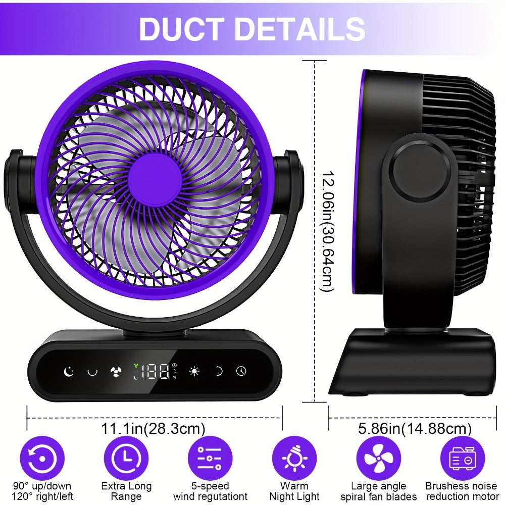 Camping Fan with LED Light Battery Powered 20000mAh 40000mAh 9-Inch 5-Speed Remote Control for Entryways, Bedrooms and Living Spaces