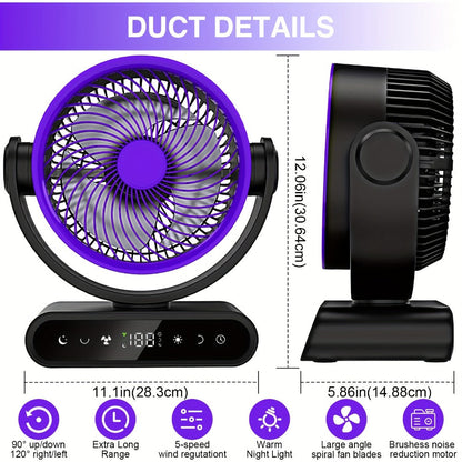 Camping Fan with LED Light Battery Powered 20000mAh 40000mAh 9-Inch 5-Speed Remote Control for Entryways, Bedrooms and Living Spaces