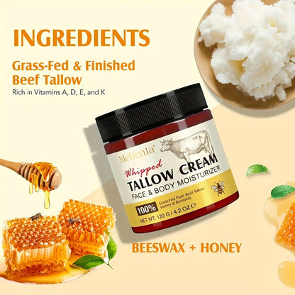 Whipped Tallow Cream 120g Grass-Fed Beef Tallow Honey Beeswax Face Body Hand Cream All Skin for Entryways, Bedrooms and Living Spaces