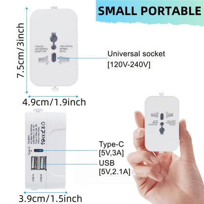 Universal Travel Adapter with Surge Protection - 2 USB & Type-C Ports, All-in-One International Plug for 350+ Countries