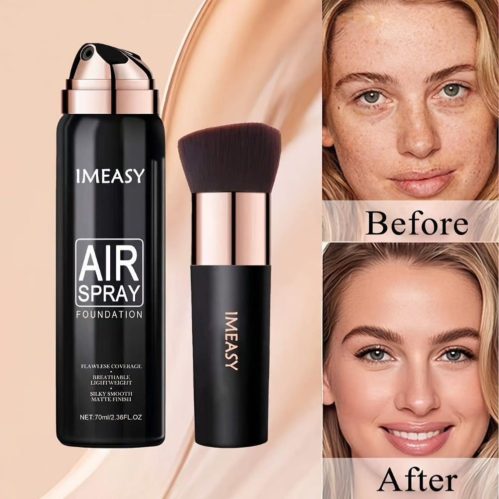 IMEASY 70ml Air-Spray Liquid Foundation and Flat-Top Brush Set in Shade Codes 01, 02 or 03