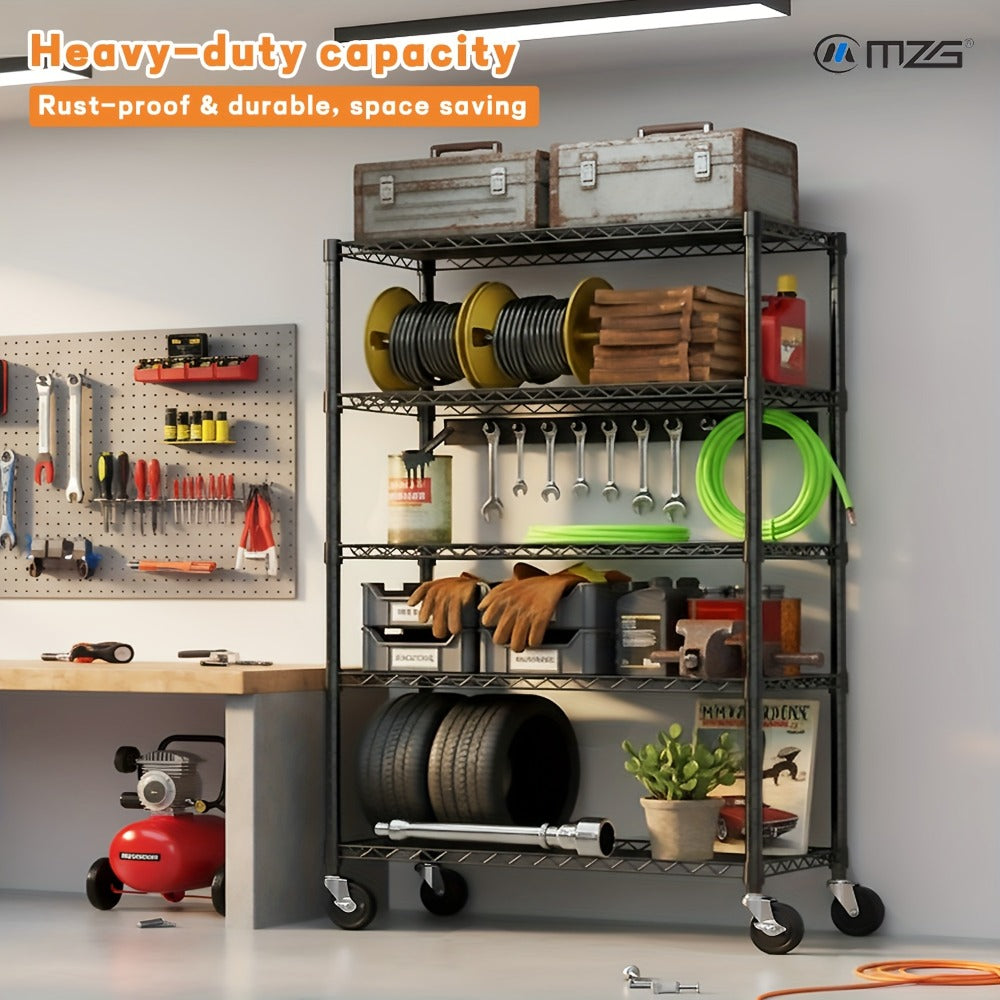 Metal Storage Shelving Unit Adjustable 4 5 Tier Steel Shelf Rack for Garage Kitchen Pantry Workshop Black Chrome MZG