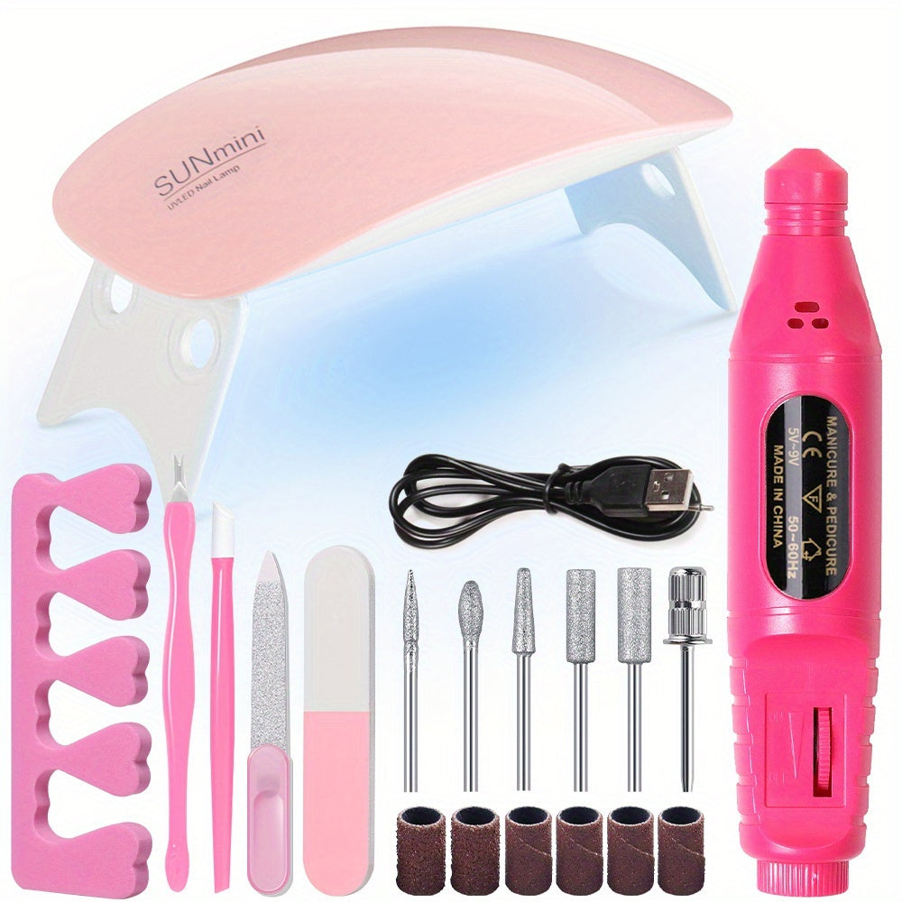 Gel Nail Manicure Kit 7-in-1 with LED Lamp – Stainless Steel Nail Art Tool Set, Cuticle Remover, Nail File, Polisher & Finger Separator