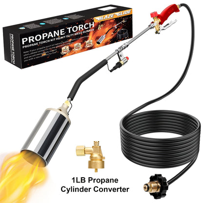 Weed Burner Torch Propane with 10ft Hose & Turbine Trigger, High-Output Flame Weeder with Cylinder Converter for Garden Weeding