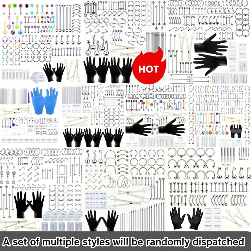 Piercing Kit Stainless Steel Random Set for Makeup, Travel and Everyday Vanity Use, with the Listed Configuration