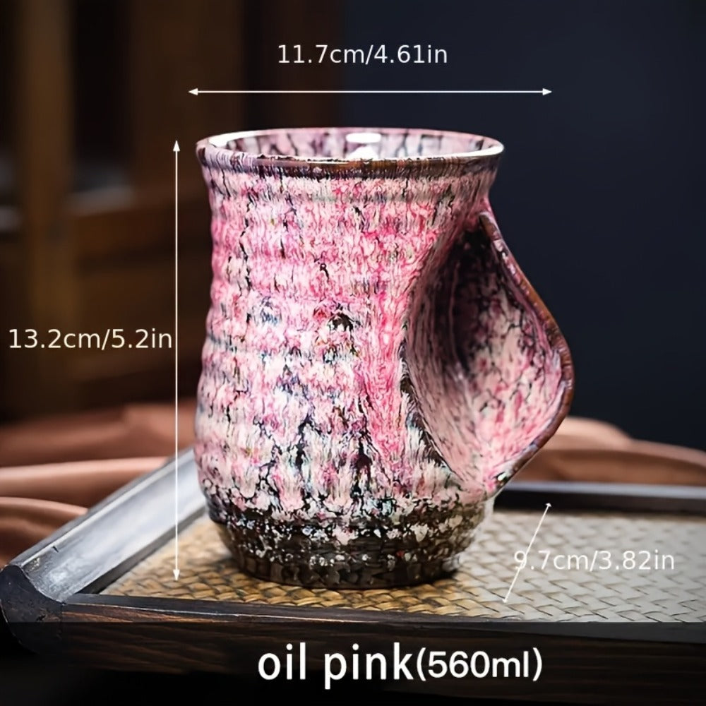 Speckled Hand-Warmer Coffee Mug with Sculpted Side Grip in Blue or Oil-Pink 560ml Options Pictured