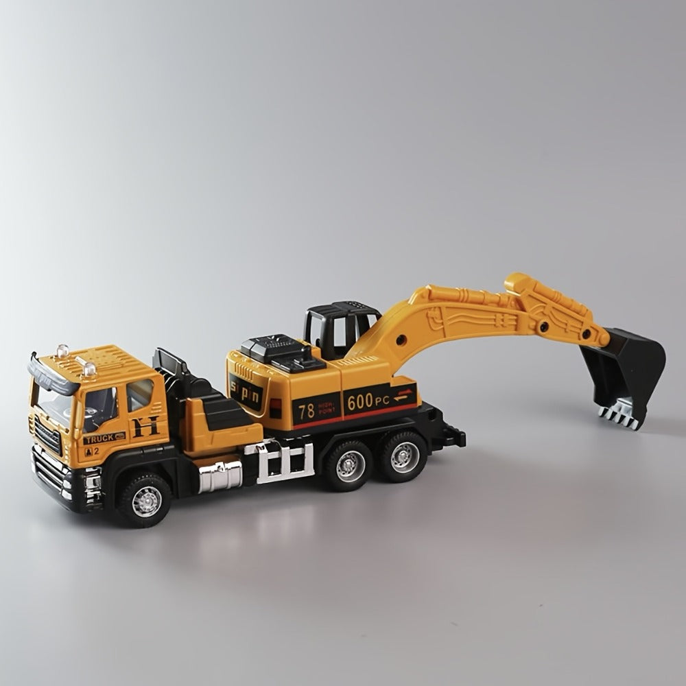 Die-Cast Construction Vehicle Toy Set, Mini Alloy Excavator, Dump Truck, Cement Mixer & Crane Trucks for Toddlers Boys Ages 3+