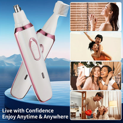 4-in-1 Electric Hair Remover for Women USB Rechargeable Shaver Trimmer – Eyebrow Nose Face Leg Bikini Line Underarm Peach Fuzz Removal