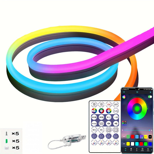 LED Strip Light RGBIC Neon Rope in 2m, 3m or 5m with USB Power, App and IR Remote, Music Sync and IP65 Label