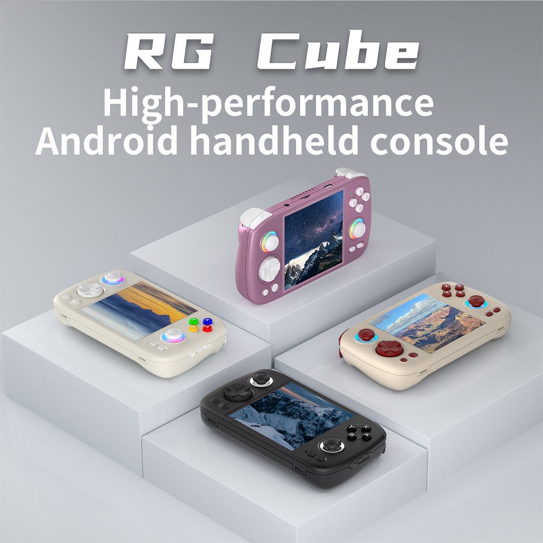 Handheld Game Console Anbernic RG Cube with 3.95-Inch IPS OCA Full-Lamination, 720x720 (Square), Multi-Touch, 128GB game-card bundle