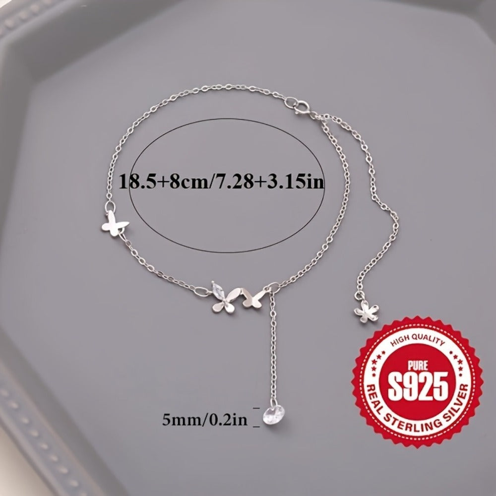 Anklet for Women - 925 Sterling Silver Butterfly with Sparkling Zirconia Hypoallergenic - product detail view 5
