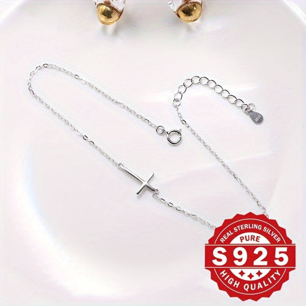 Anklet for Women - 925 Sterling Silver Cross for Minimalist Hypoallergenic Ankle Bracelet - product detail view 6