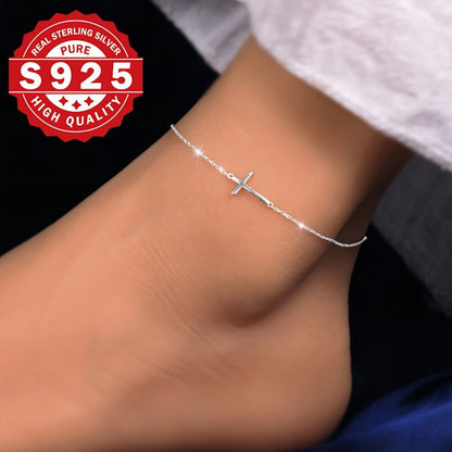 Anklet for Women - 925 Sterling Silver Cross for Minimalist Hypoallergenic Ankle Bracelet - product detail view 11
