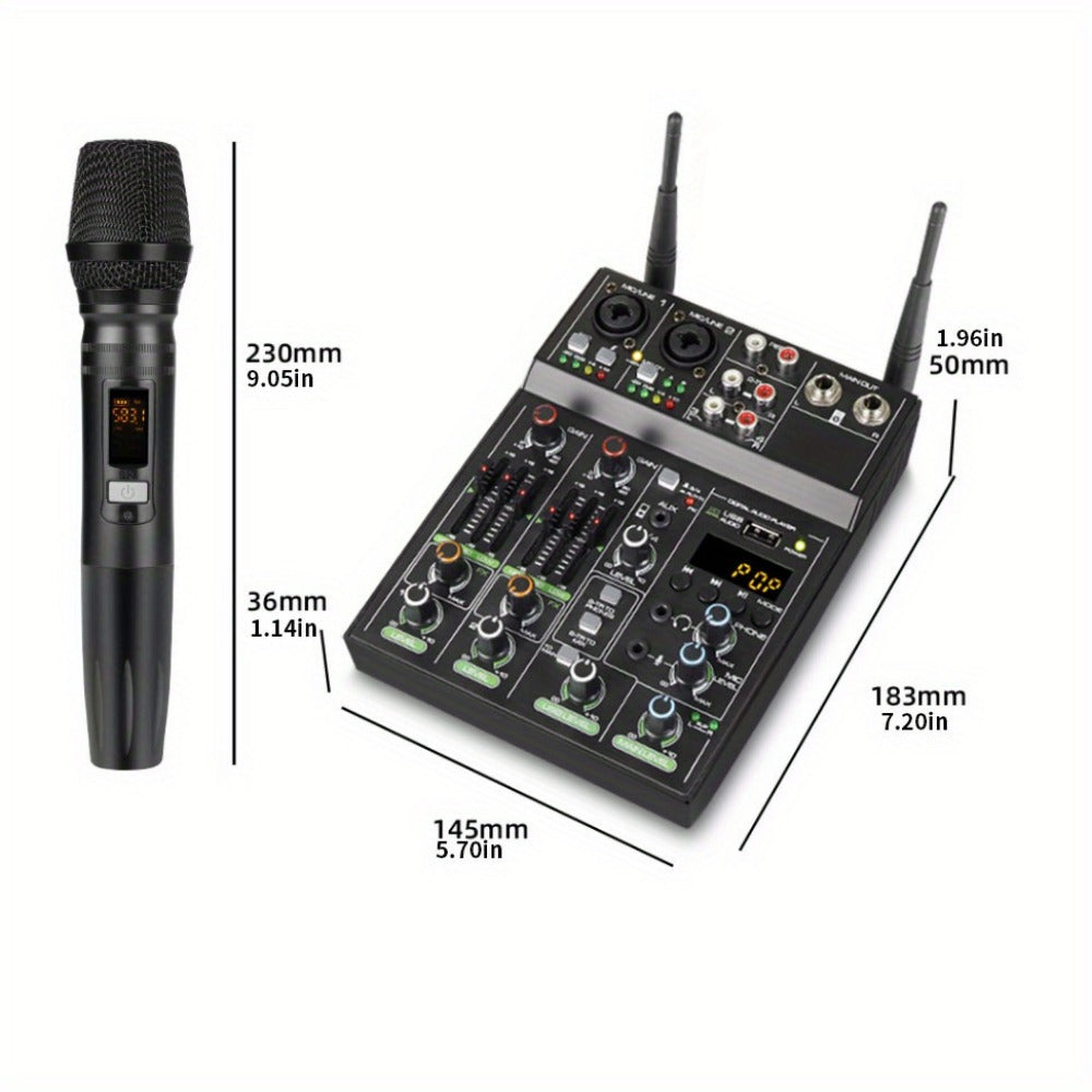 Audio Mixer, Wireless, USB, High-Quality, 4-Channel, UHF for Live Sound detail image - detail view 8