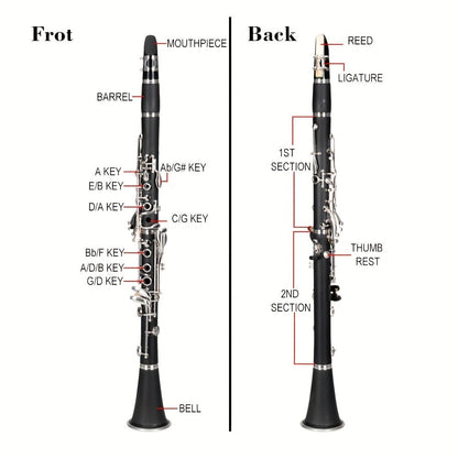 B-Flat Clarinet, 17 Keys, 10pcs, Glarry, Keys, Set for Lessons and Practice detail image - detail view 3