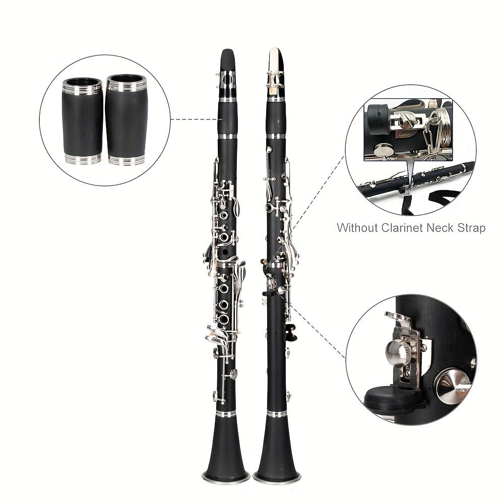 B-Flat Clarinet, 17 Keys, 10pcs, Glarry, Keys, Set for Lessons and Practice detail image - detail view 4