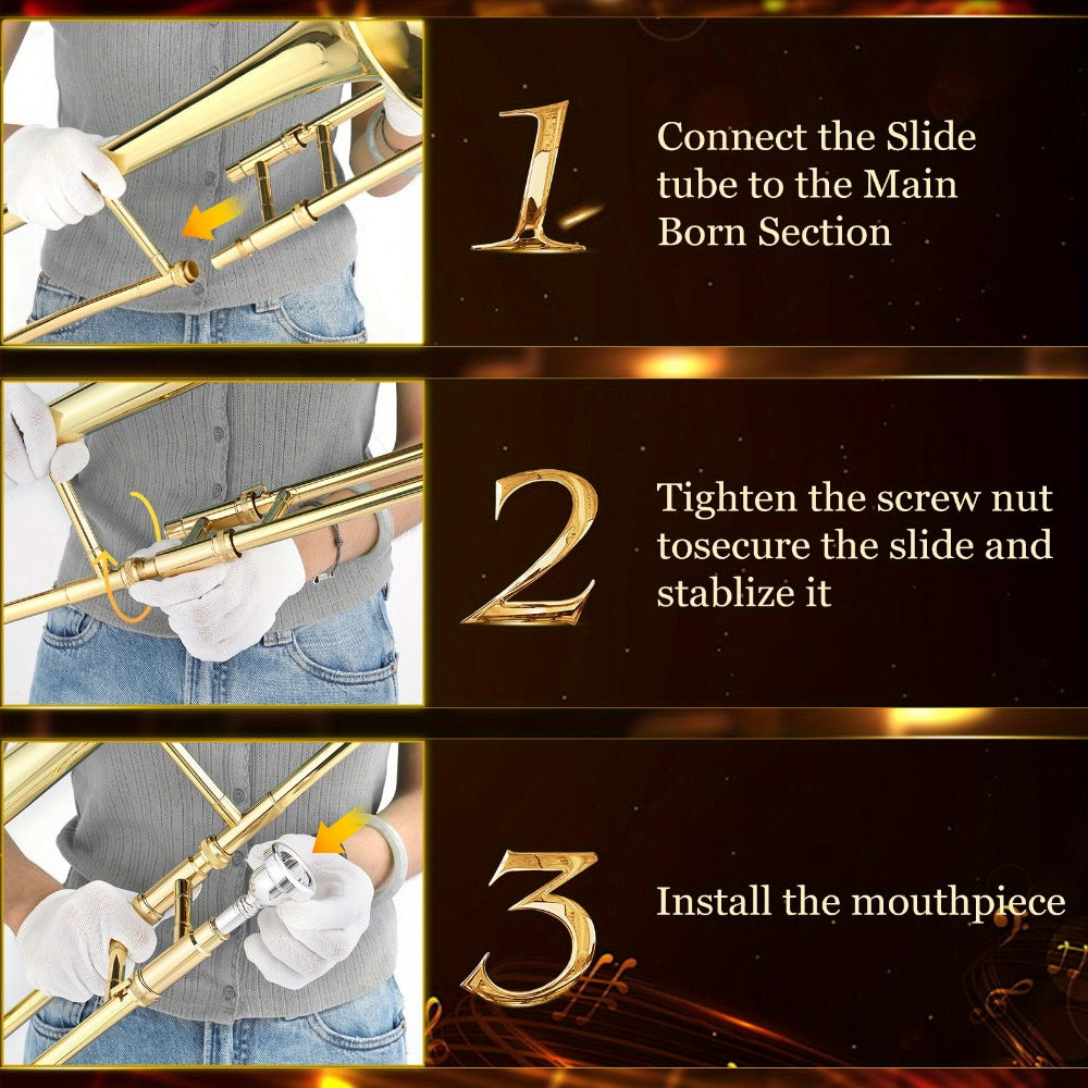 B-Flat Trombone, 7.6 inches, 19.2 cm, Professional, B-flat, Thickened for School Band detail image - detail view 5