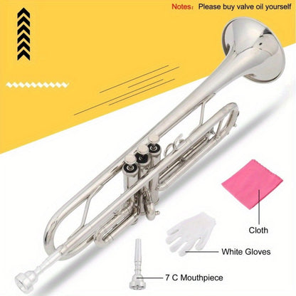 B-Flat Trumpet, Silvery Small, 0.08mm, 8.6 cm, Silvery, Concert, Band for School Band detail image - detail view 4