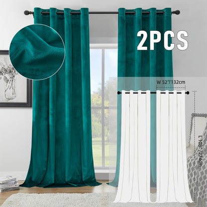 Velvet Room Darkening Curtains 2 Panels, Grommet Top Thermal Insulated Soundproof Blackout Curtains for Living Room Bedroom
