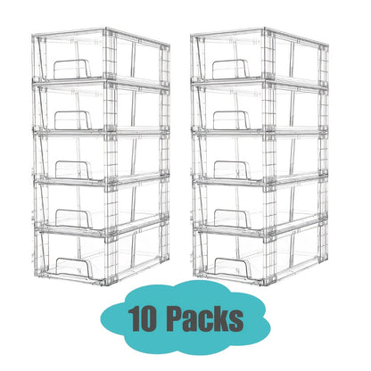 Clear Acrylic Storage Drawers with Handles – Stackable Refrigerator and Pantry Organizer Bins for Snacks Fruits and Vegetables