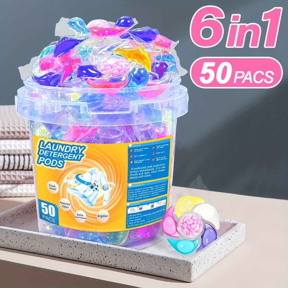 Laundry Detergent Pods, 50-Count Pack in a Clear Handled Storage Tub with Multicolor Pod Design