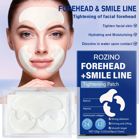 Retinol Peptide Face Patches 36pcs Anti-Wrinkle Hydrolyzed Collagen Lifting Treatment for Forehead & Smile Lines
