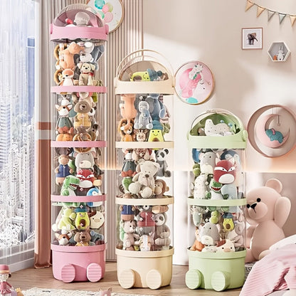 Stuffed Animal Storage Tower, Clear Plastic Toy Organizer with Layered Shelves, Visible Spacious Display Box for Kids Room