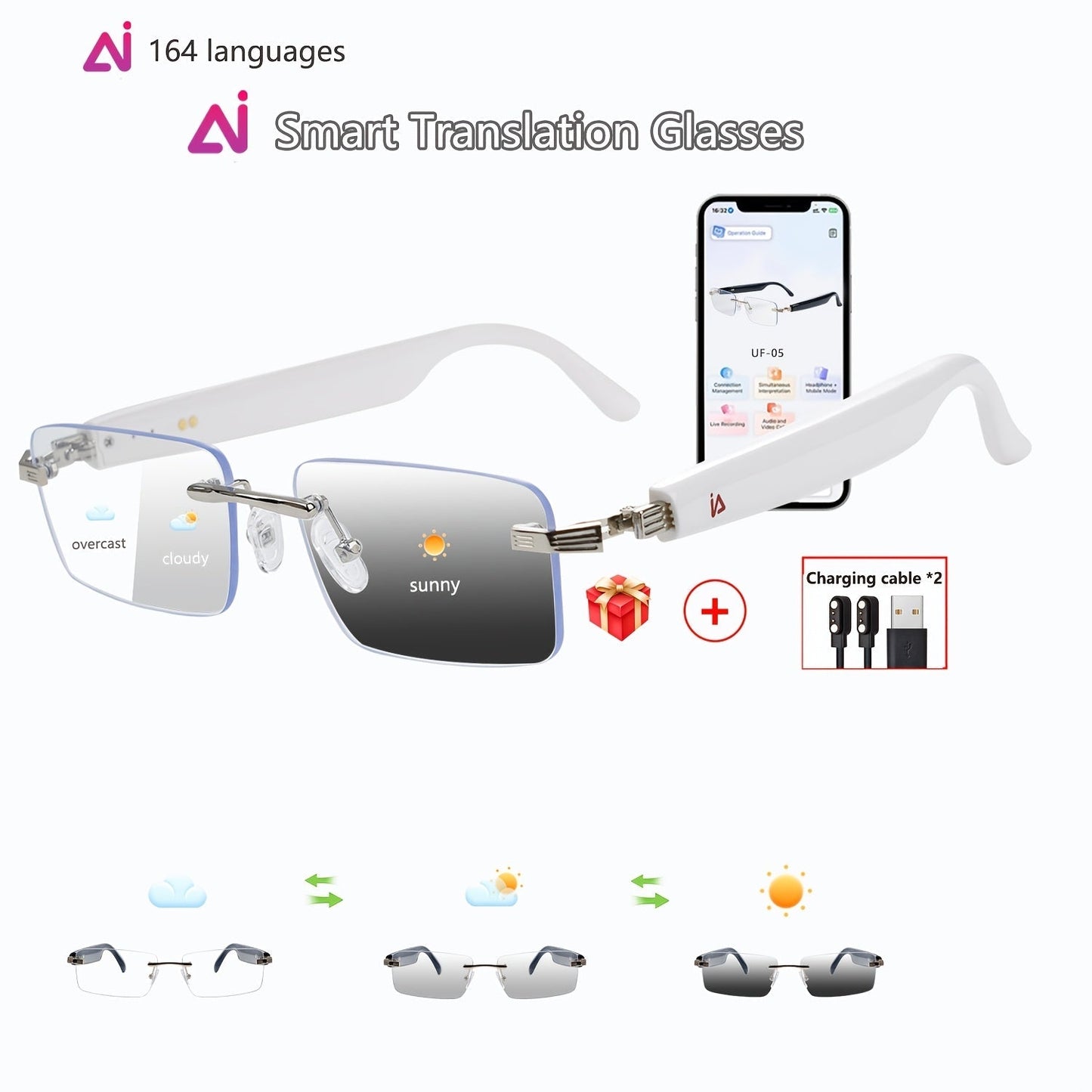 Smart Glasses 160-Language Translation Eyewear with Open-Ear Audio and 19 Photochromic Frame Options