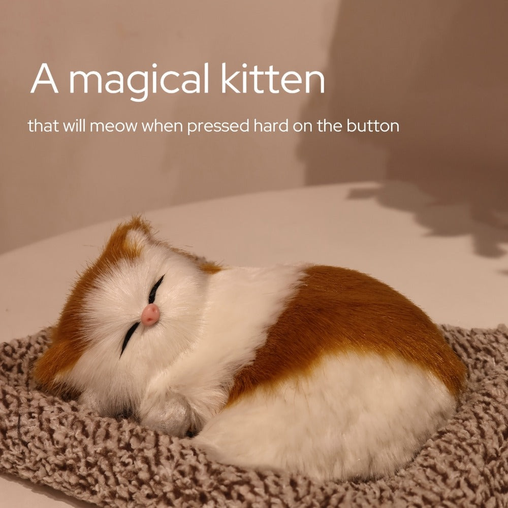 Plush Toy Realistic Sleeping Cat with Meow Sound in Four Coat Patterns for Desk or Room Display