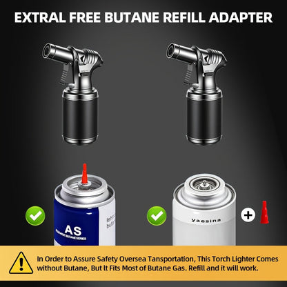 Big Tank Kitchen Butane Torch Lighter Adjustable Flame & Safety Lock - Refillable Blow Torch with Refill Adapters for Creme Brulee