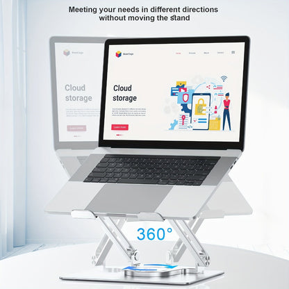 Rotating Laptop Stand with 360-Degree Swivel Base, Foldable Metal Riser in Silver or Black