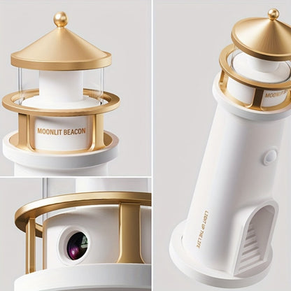 Moon Lighthouse Projector Night Light, Motion Sensor LED Lamp with USB Charging, Always-On Mode, Moonlight Ocean Projection