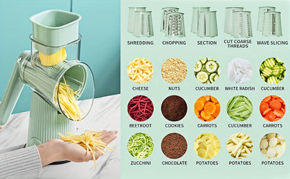 Rotary Cheese Grater with Interchangeable Blades, 5-in-1 Manual Vegetable Slicer Shredder Set, Suction Cup Base