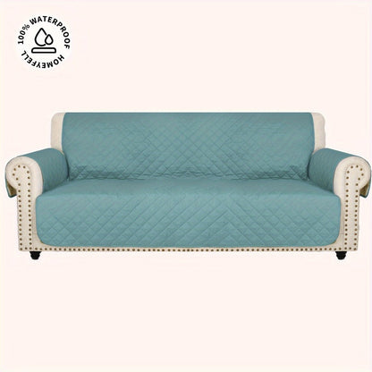 Sofa Cover Quilted Microfiber Three-Seat Panel Set with Two Foam Tubes, Straps and Side Pocket