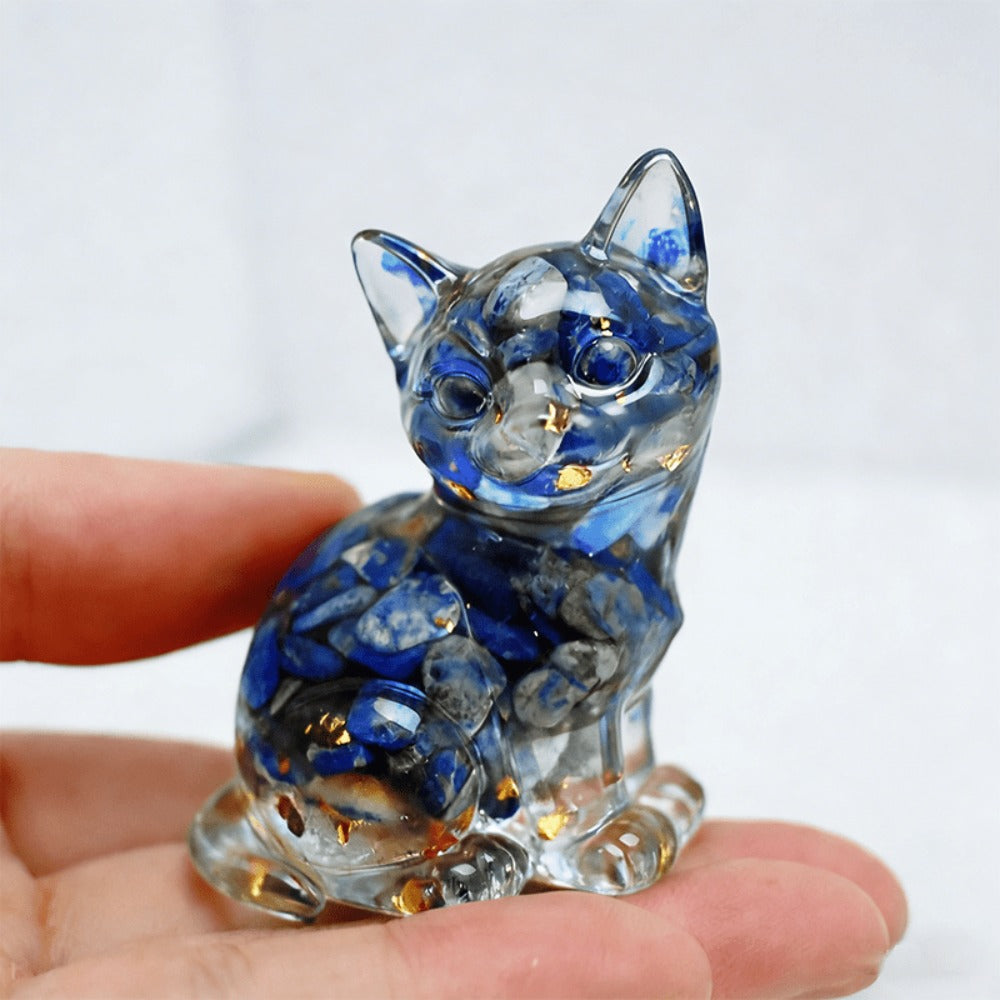 Standing Cat Figurine Set with Eight Crystal-Resin Figures in Random Mixed Colors, Approximately 4cm High