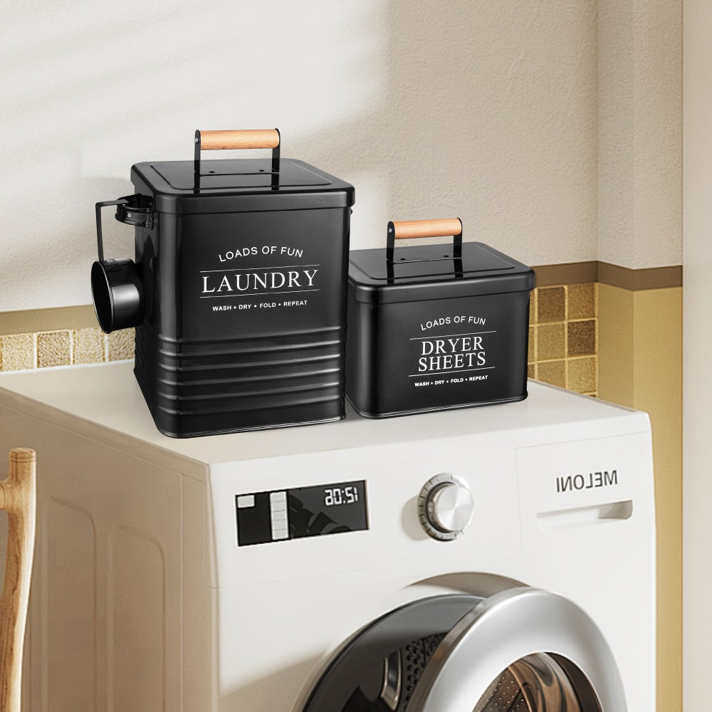 Laundry Pod Container & Dryer Sheet Holder Set with Scoop, Metal Farmhouse Laundry Room Organizer