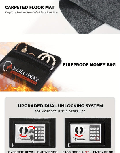 Fireproof Safe Box with Keyboard Lock, ROLOWAY Home & Office Security Safe with Fireproof Bag, Multiple Sizes