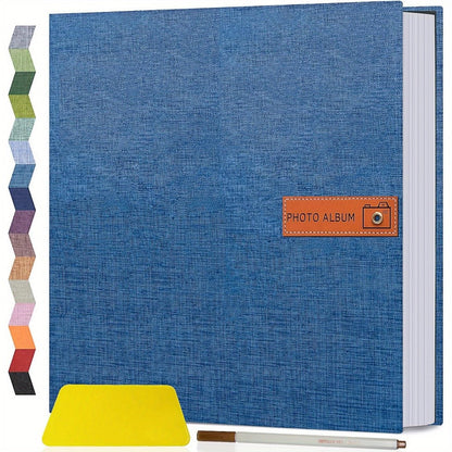Self Adhesive Photo Album Scrapbook – Large Linen Cover Memory Book for 4x6 5x7 8x10 Photos, DIY Picture Book with Metal Pen, Gift for Mom