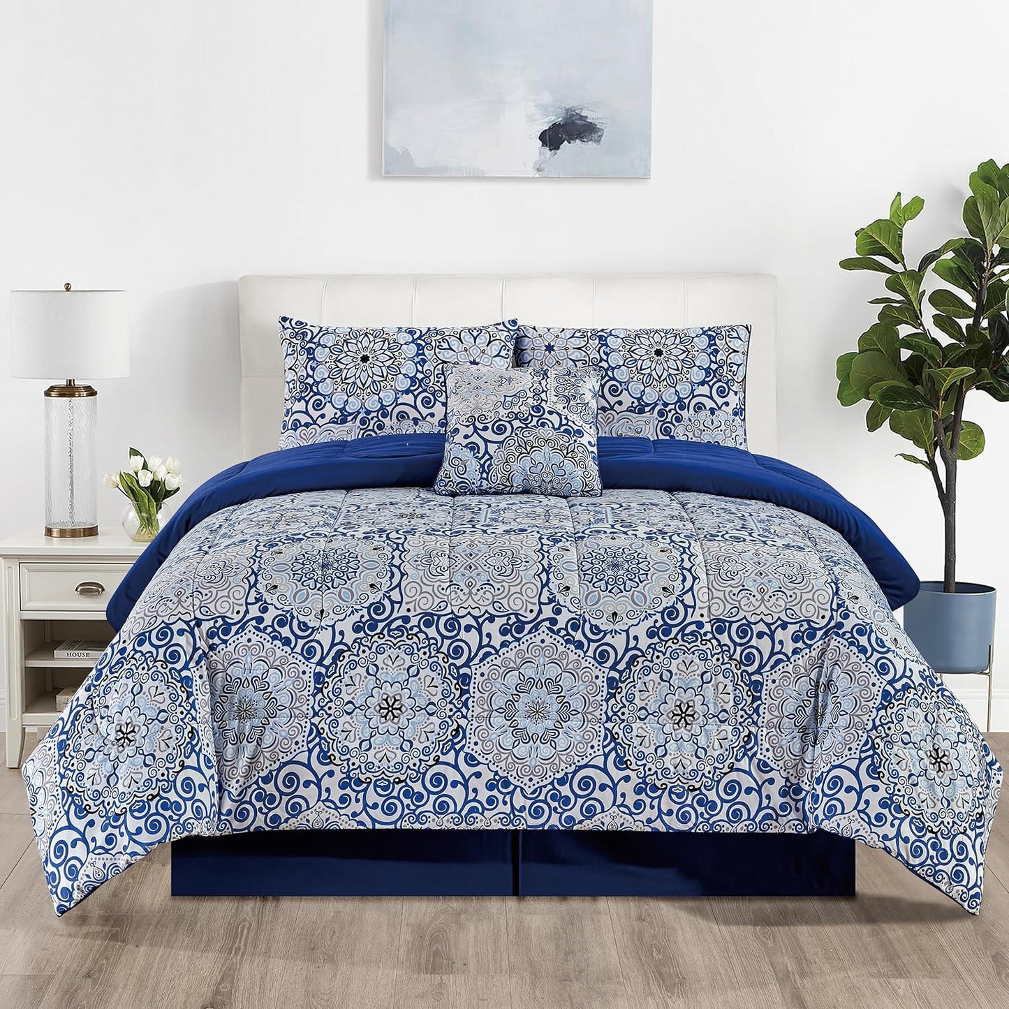5-Piece Comforter Set, Down Alternative Reversible Quilted Bedding with Bed Skirt & Pillow Shams