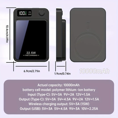 Magnetic Wireless Power Bank 10000mAh MagSafe Compatible 22.5W USB-C Fast Charging with LED Display