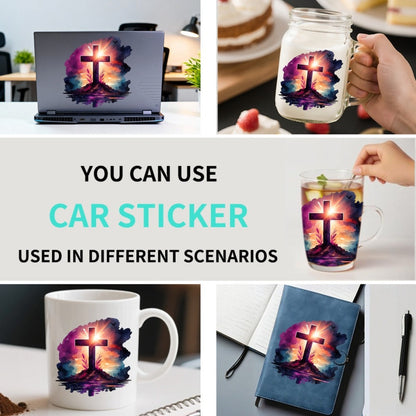 Sunset Cross Vinyl Vehicle Decal with One- or Four-Piece Checkout Options for Windows and Body Panels