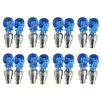 LED Tire Valve Stem Light Sets in 4-, 8- or 16-Piece Blue, Green, Red, Mixed and Skull-Top Configurations