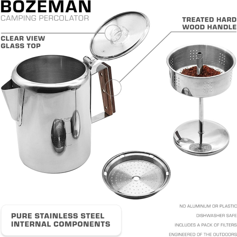 304 Stainless Steel Stovetop Moka Pot Coffee Maker 9 Cup - No Electricity Needed, Works on Gas Stove