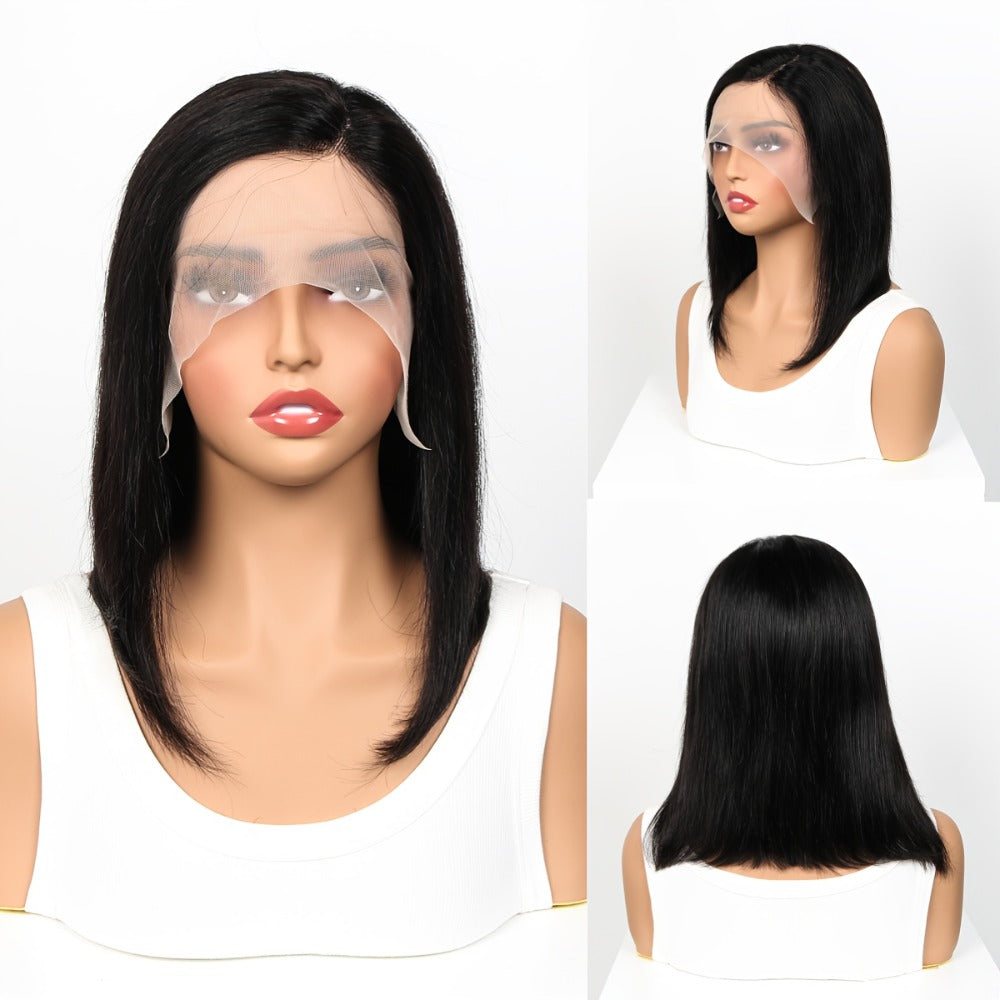 Lace Front Bob Wig Human Hair T Part 13x4 Pre-Plucked 180% Density Straight Side Part Natural, for Home, Travel and Salon Hair Styling