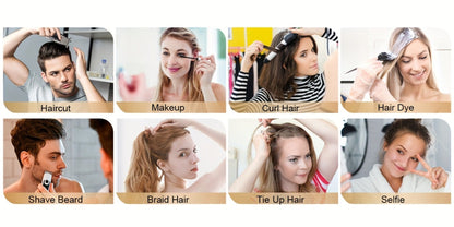360° LED Self Hair Cutting Mirror, Anti-Fog HD Glass, Touch Dimming LED Light, USB Rechargeable 1500mAh