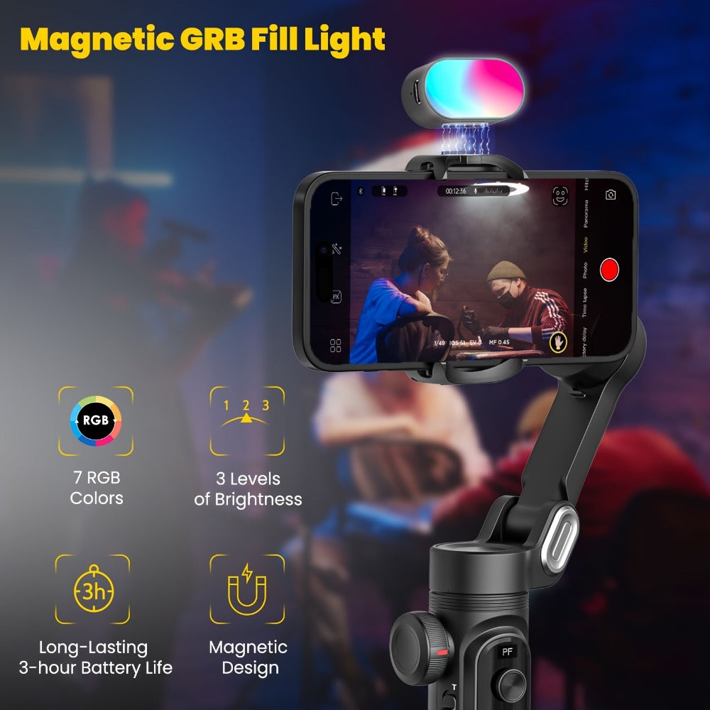 AOCHUAN Smart X Pro Combo 3-Axis Smartphone Gimbal Stabilizer, RGB Fill Light, Extension Rod