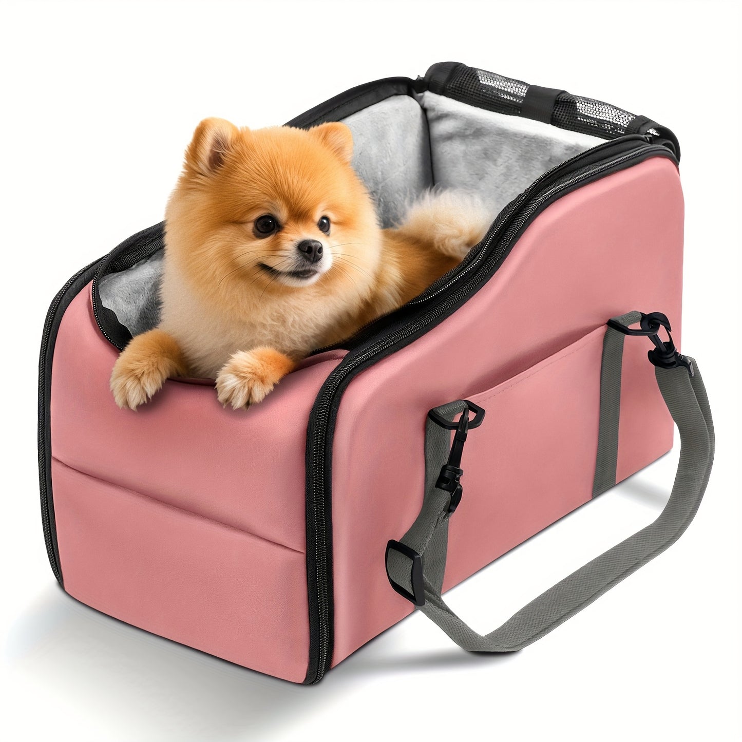 Dog Car Carrier & Center Console Pet Booster Seat with Safety Harness – Portable Travel Pet Bed Nest for Small Dogs & Cats
