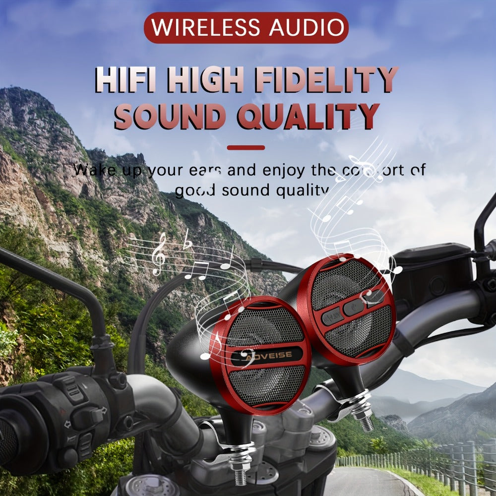 Motorcycle Bluetooth Stereo Speaker System with Built-In Amplifier – 3" Handlebar Mount Speakers, MP3 & USB, 12V, 20W×2 for ATV