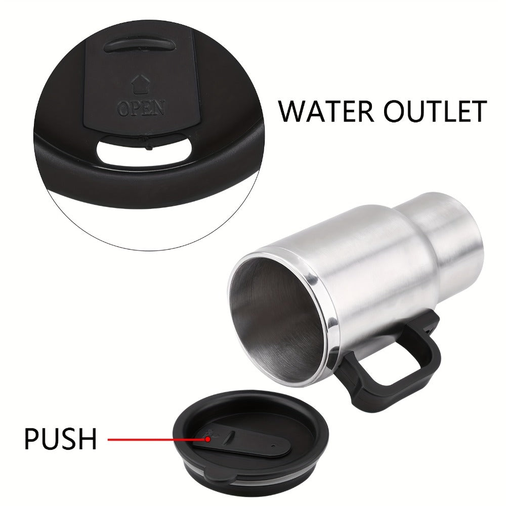 12V Car Electric Heating Travel Mug 450ml, Stainless Steel Car Electric Kettle with Cigarette Lighter Plug